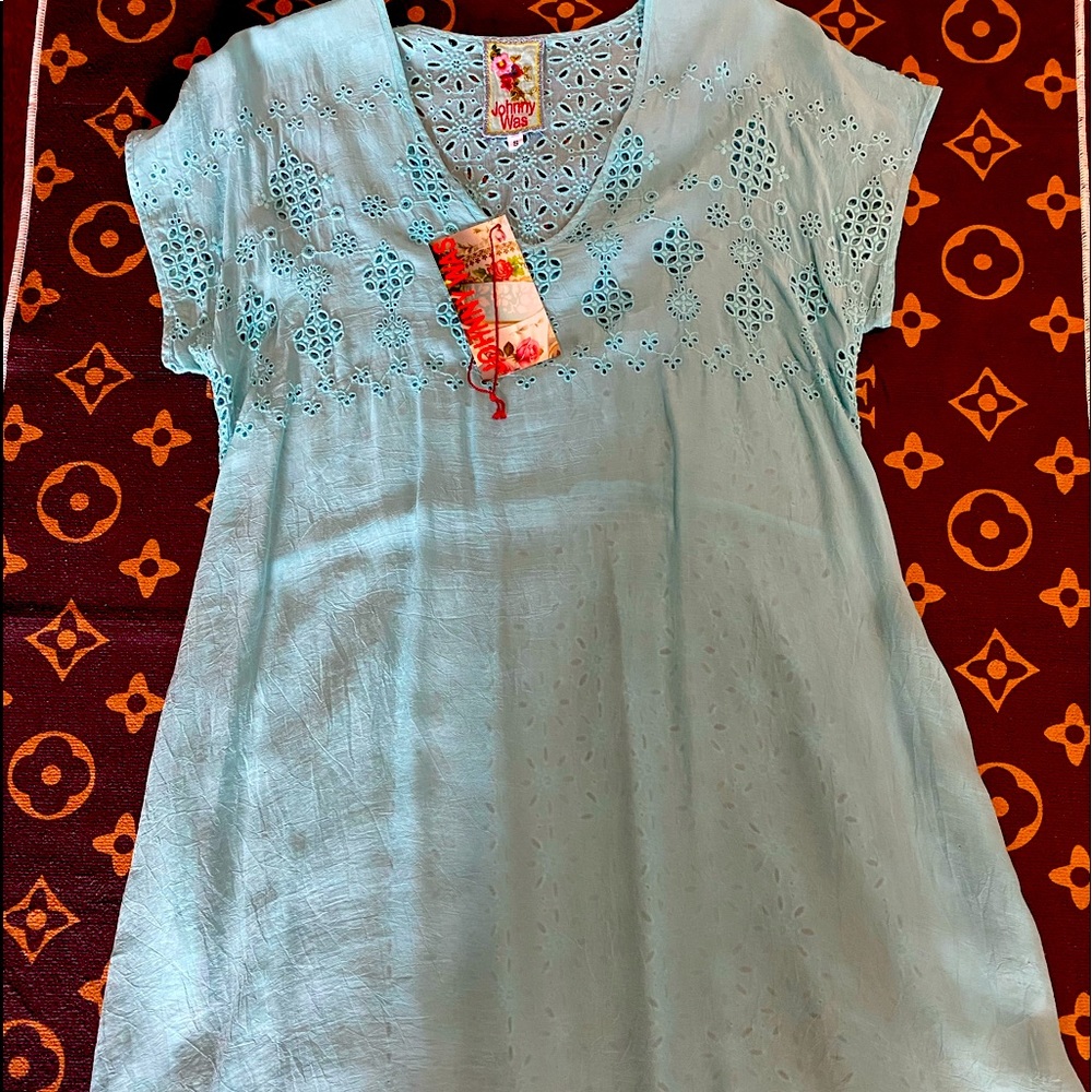 JOHNNY WAS turquoise asymmetrical tunic small